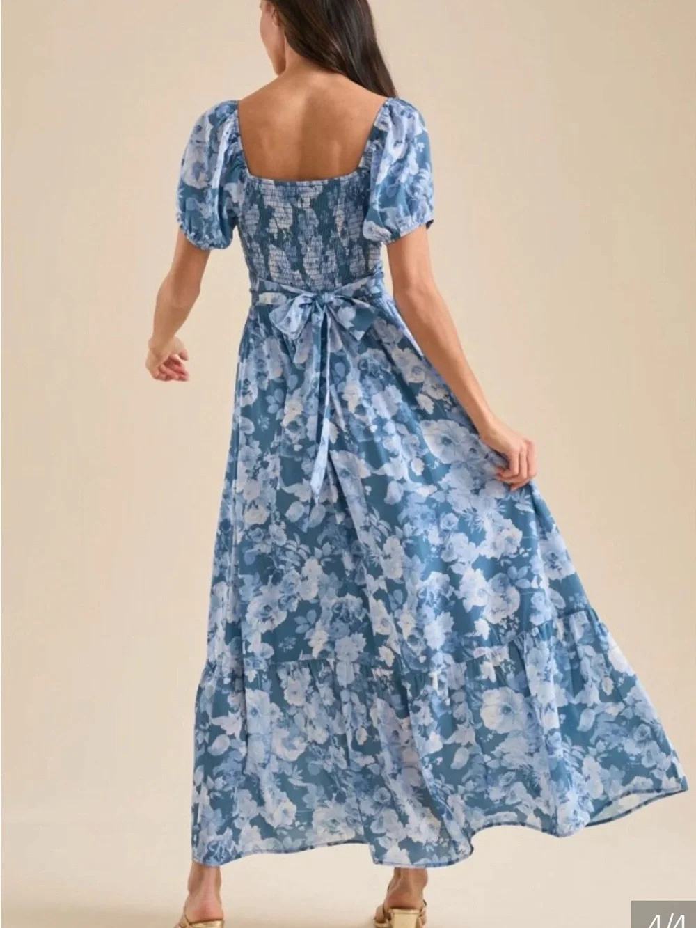 Blue Floral Puff-Sleeve Maxi Dress - Picture 4 of 4